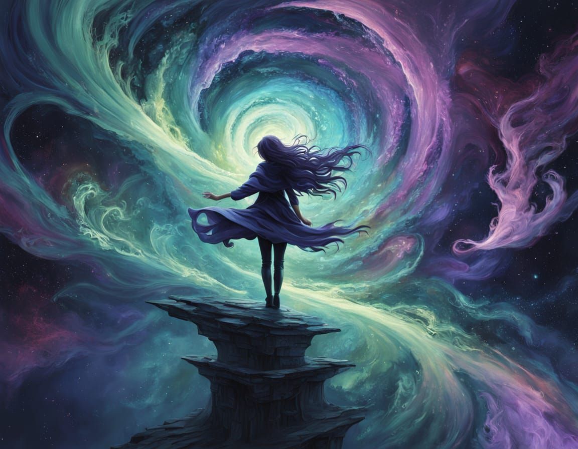 Ethereal Entity in Cosmic Aurora Oil Painting