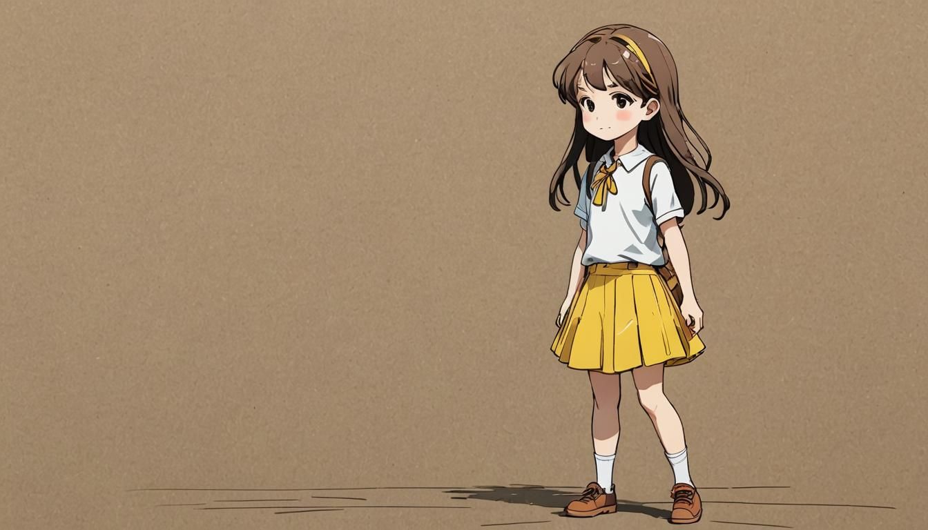 Anime Line Drawing of Girl in Yellow Skirt