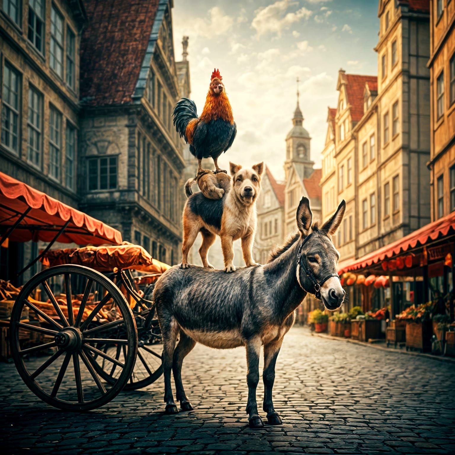 The Bremen Town Musicians in a Sunny Town