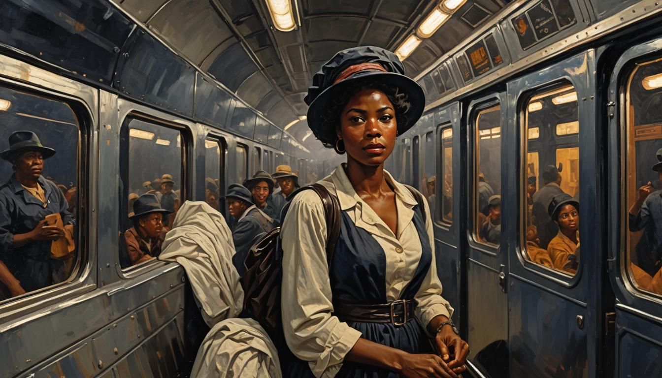 Black Woman on Train: Southern Impasto Oil Painting