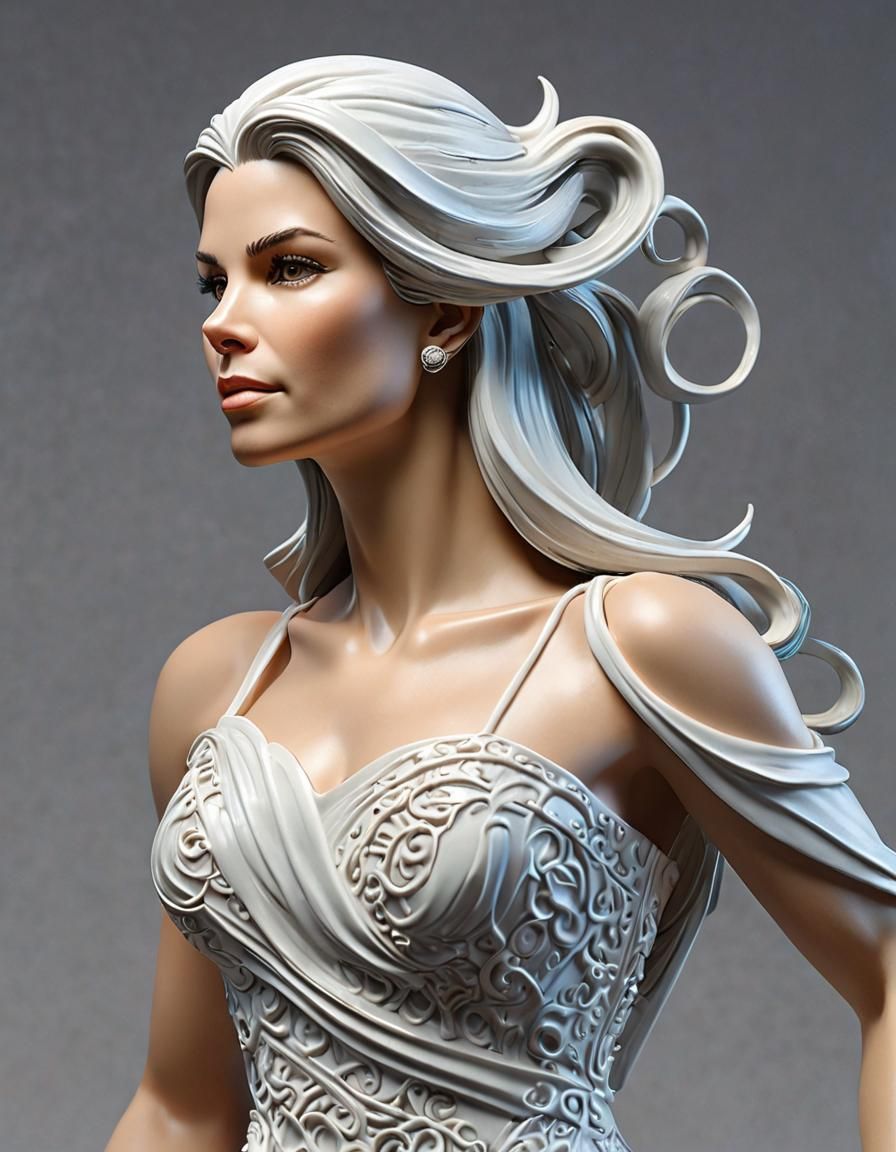 Porcelain Figurine of Woman in Gown: Hyperrealistic Splash A...