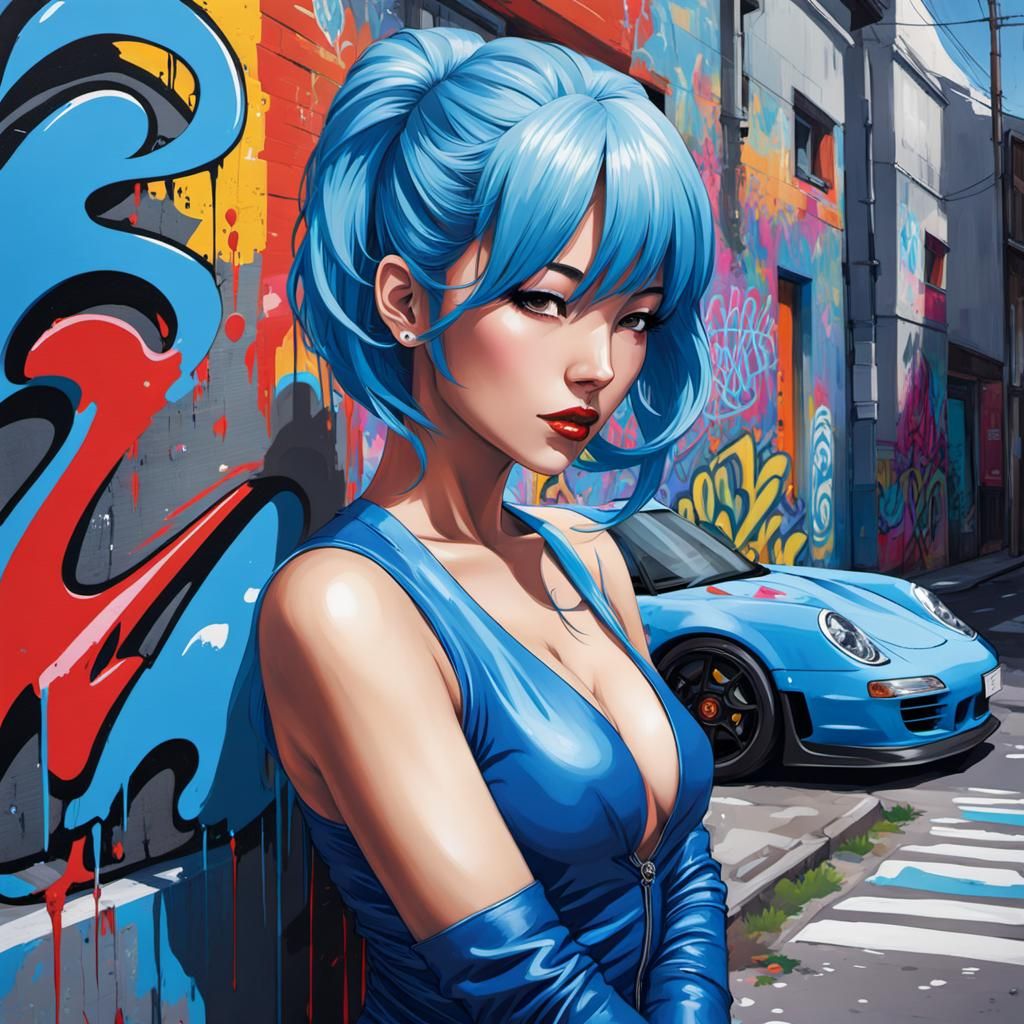 Misato Katsuragi in Blue Porsche, Graffiti Art