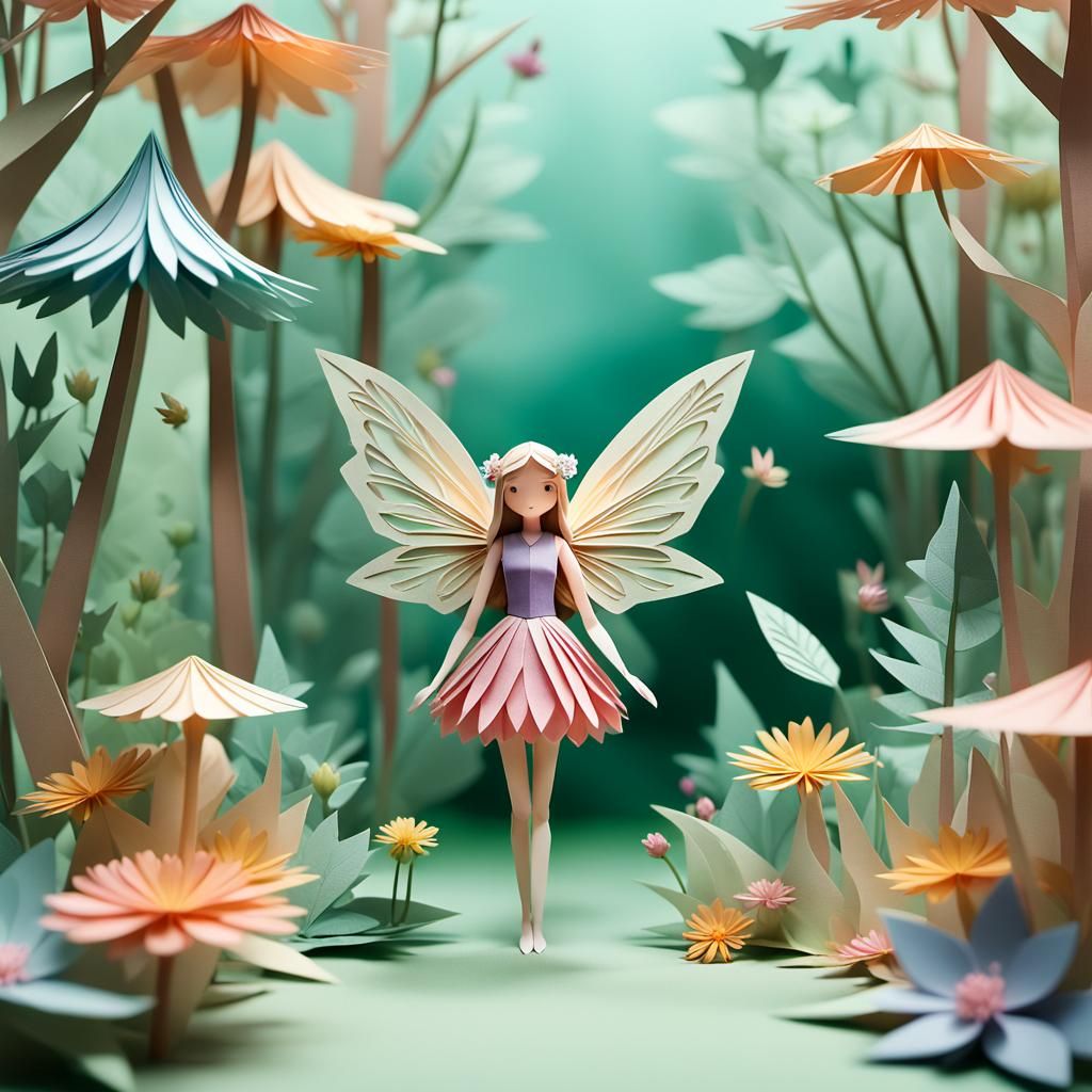 Ethereal Fairy in Forest of Papercraft Art