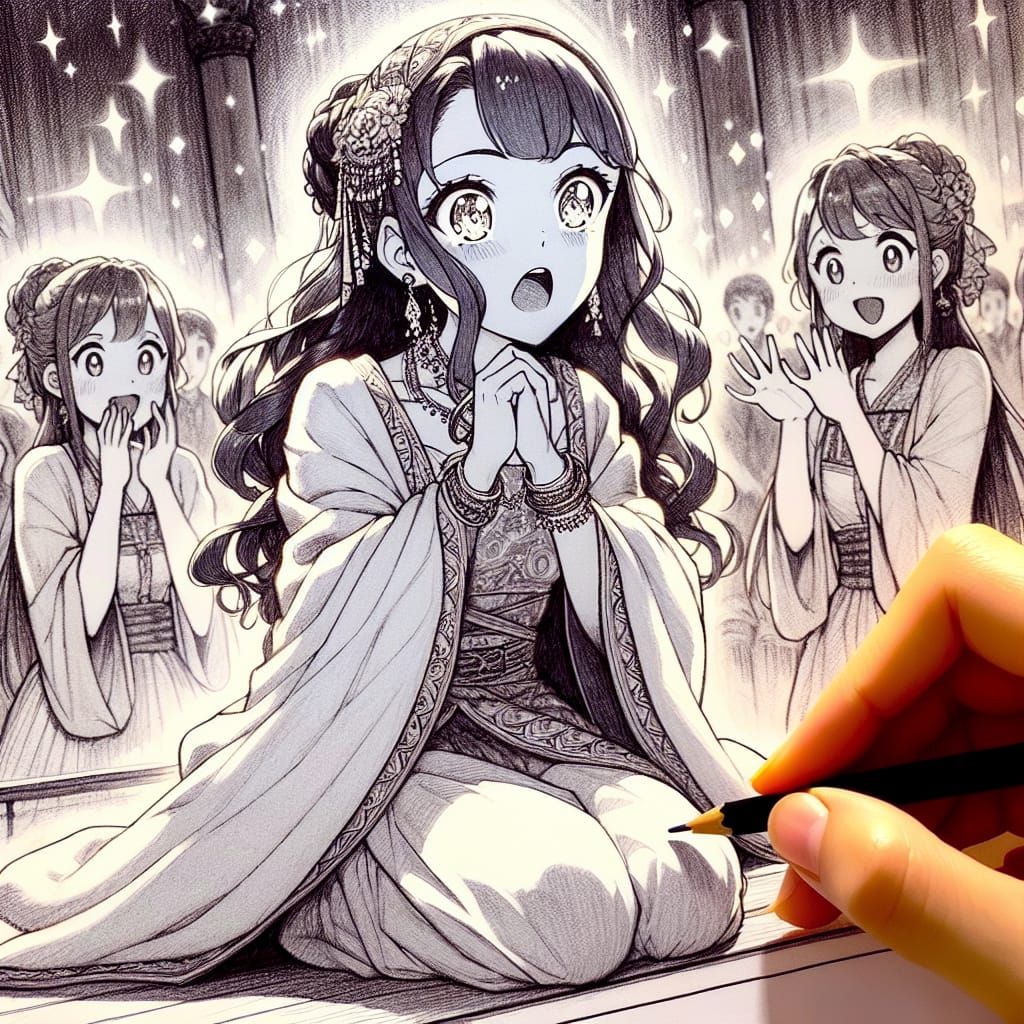 Anime-Style Hypnotized Woman on Stage