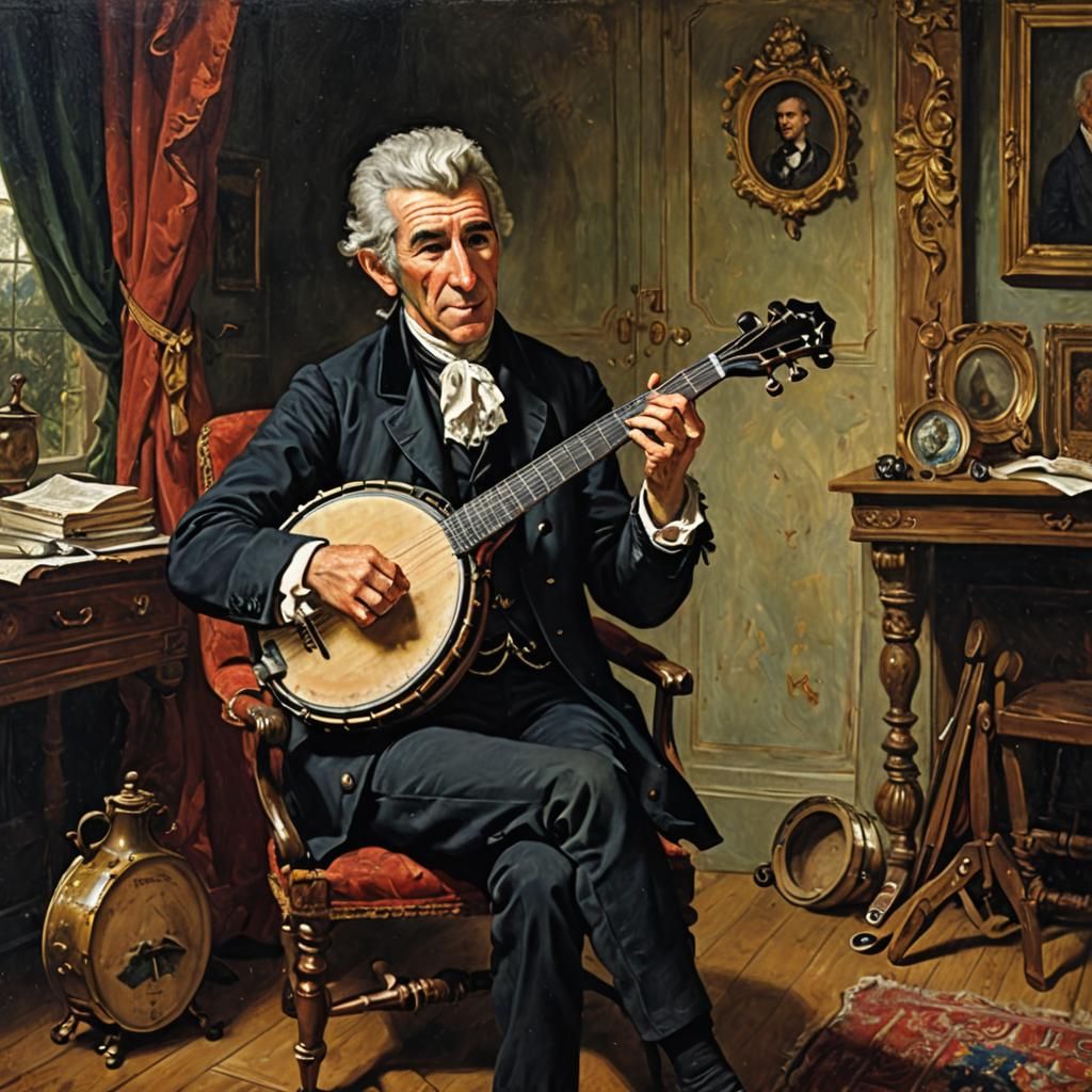 Haydn Plays Banjo as Oil Painting