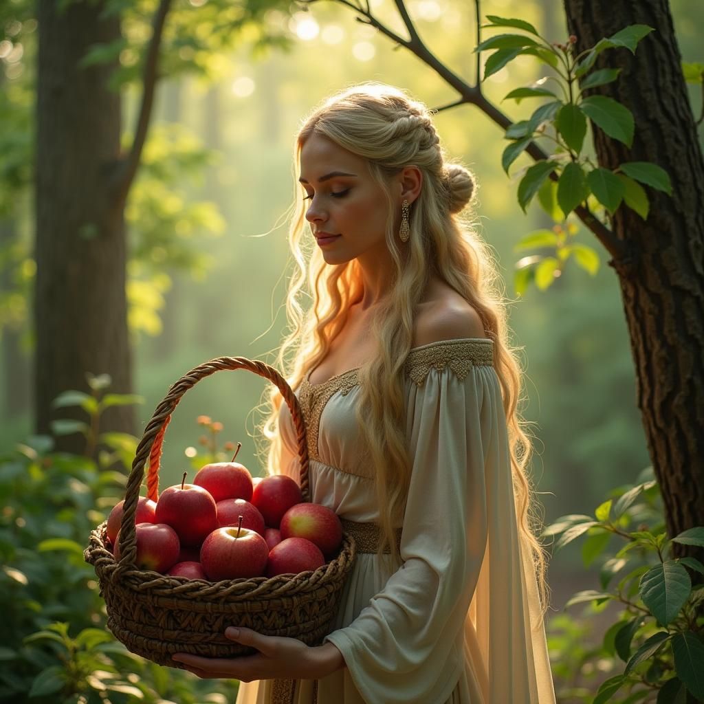 Goddess Idunna in Norse Forest with Apples