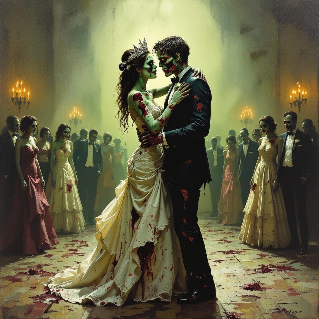 Zombie Prom King and Queen Dance in Abandoned Ballroom