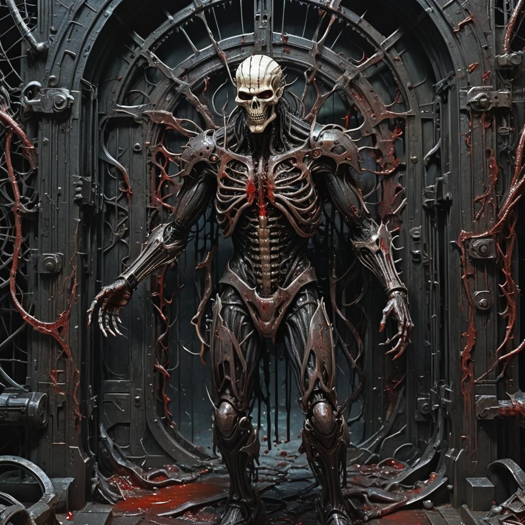 Biomechanical Horror Art: Hellish Gate in Dark Fantasy Style