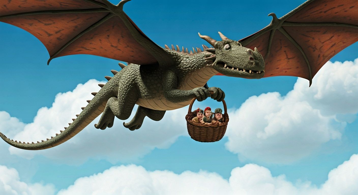 Claymation Dragon Delivers a Basket of Humans