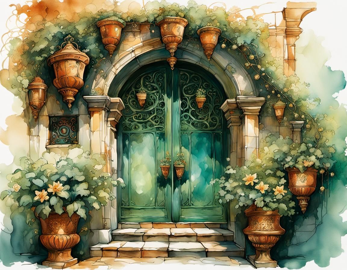 Mediterranean Alleyway in Arthur Rackham Style