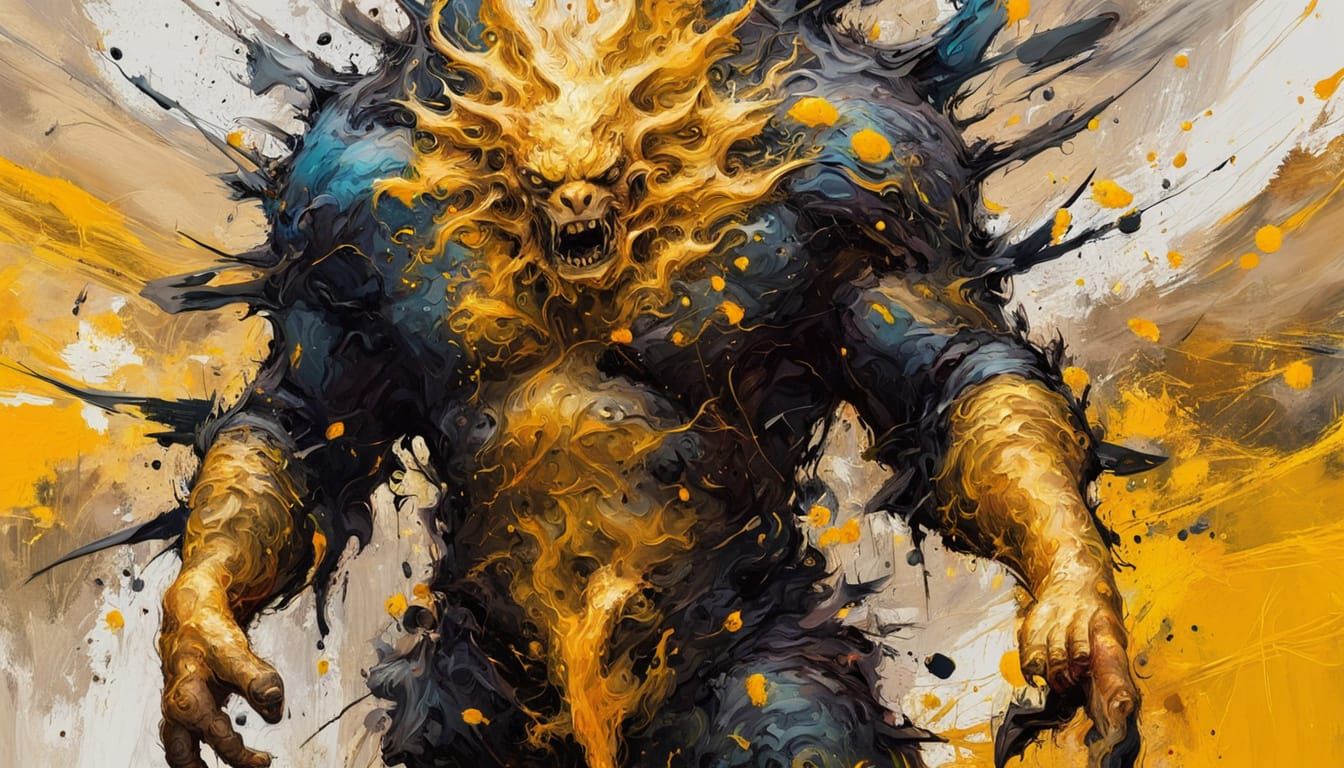 Monster Walks On Road in Abstract Expressionism