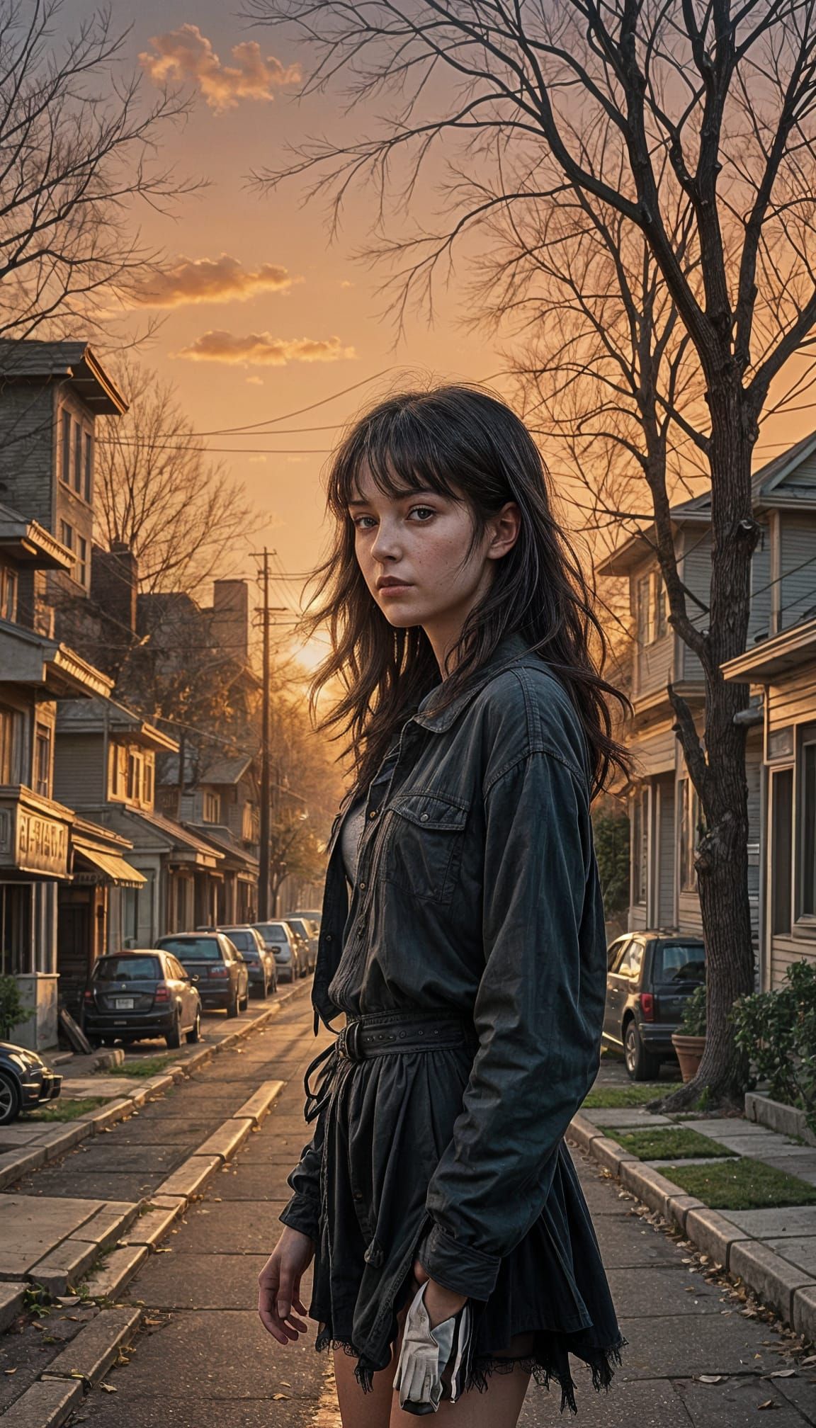 Ethereal Woman's Shadow Walk: Cinematic Digital Painting