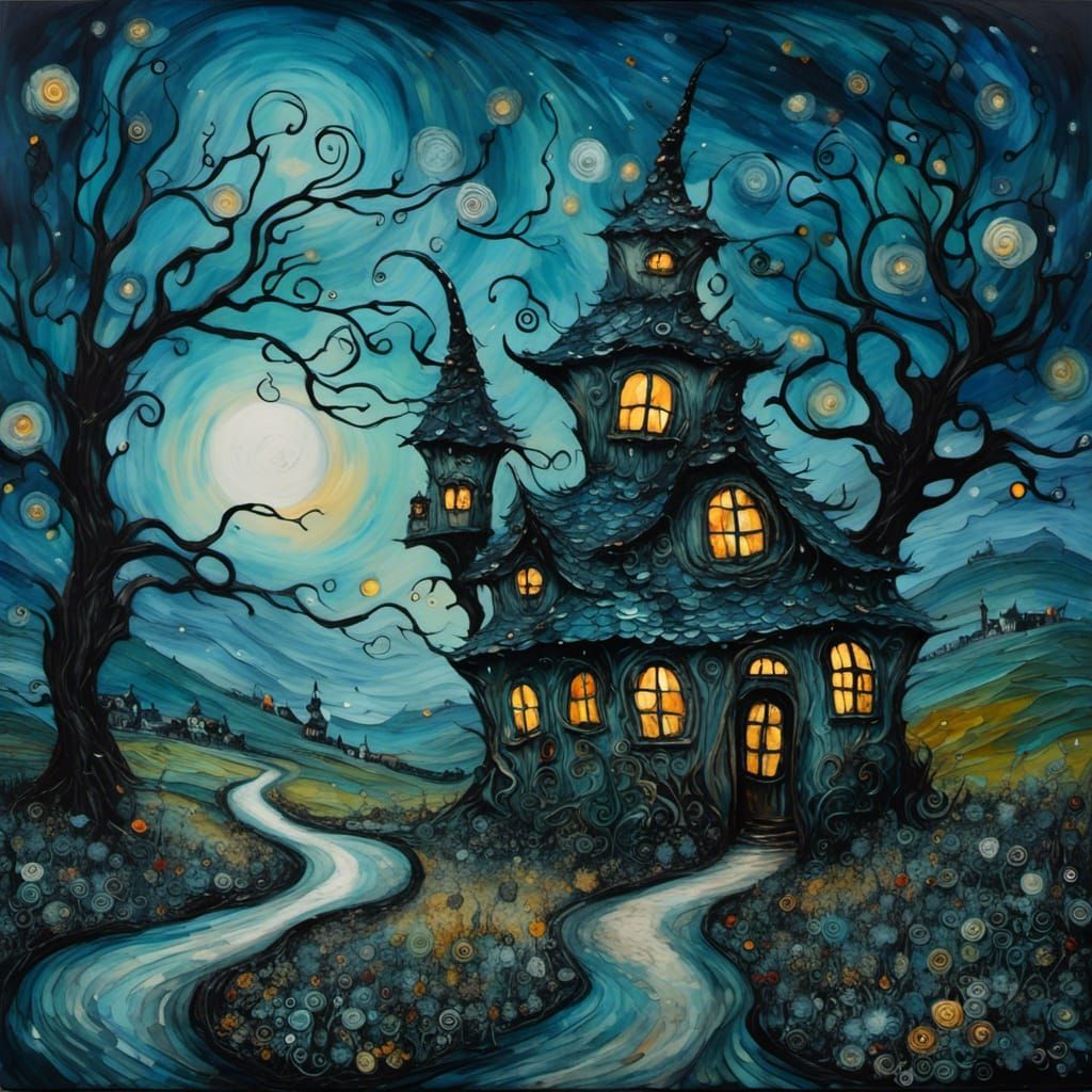 <lora:Ink Dragons2:1.0> Van Gogh's art painted by Tim Burton...
