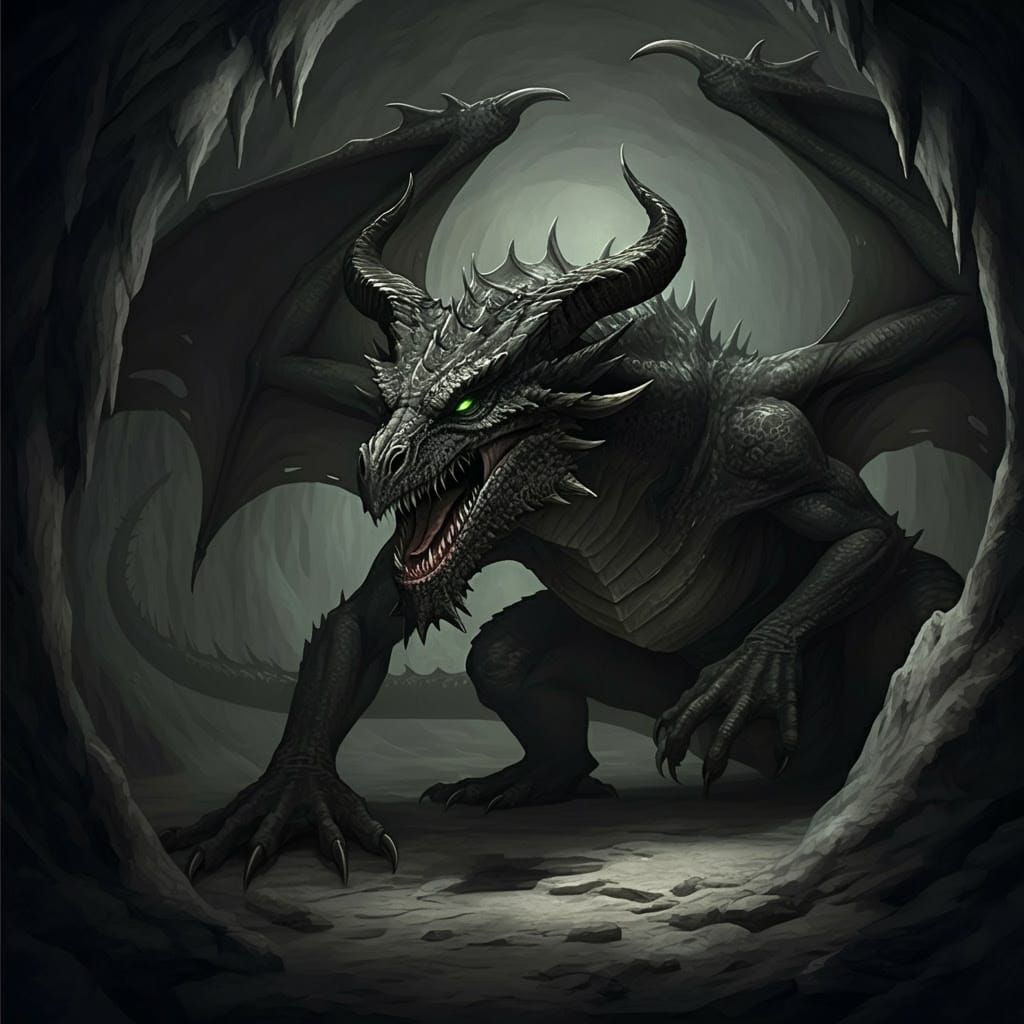 Dark Demon Dragon Hides in Gigeresque Cave Lair