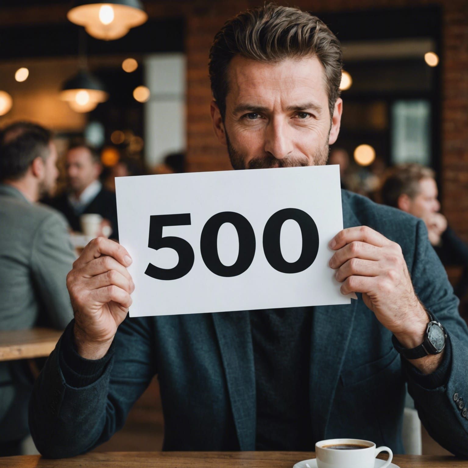 Man Celebrates 500 Days with Coffee and Sign