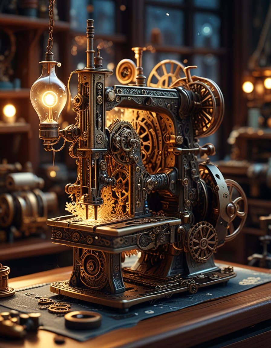Intricate Steampunk World Inside a Sewing Machine