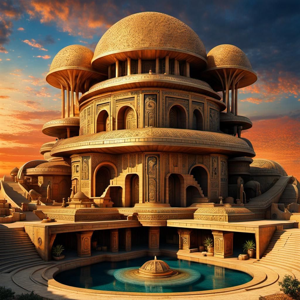 Futuristic Sumerian Coral Shell House in Gold