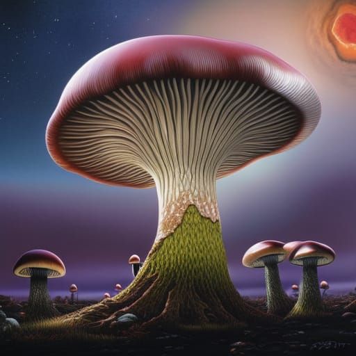 Giant Fleshy Mushroom in Space, Japanese Art Style