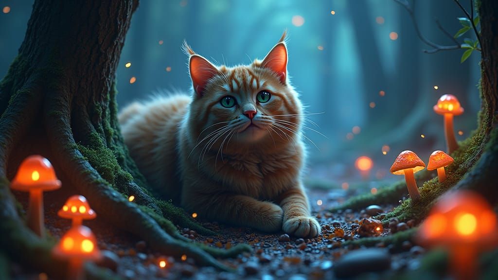Majestic Cat in Mystical Forest Concept Art