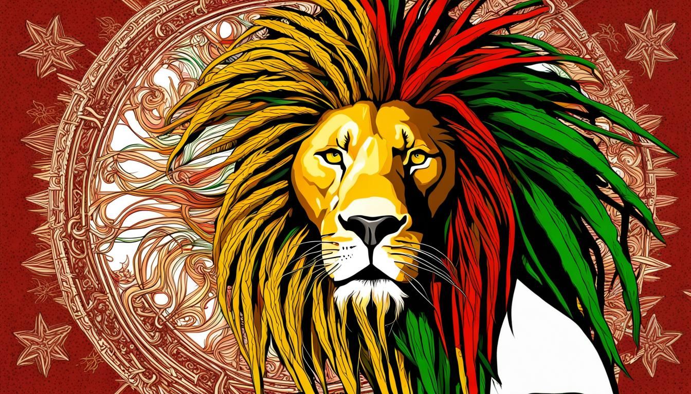 Rasta Lion with Dreadlocks in Golden Ratio
