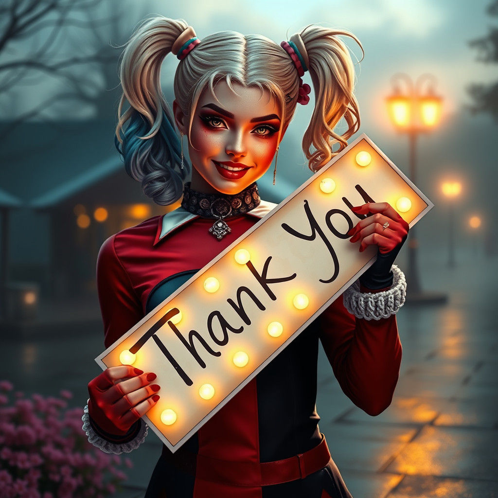 Harley Quinn Holds Thank You Sign