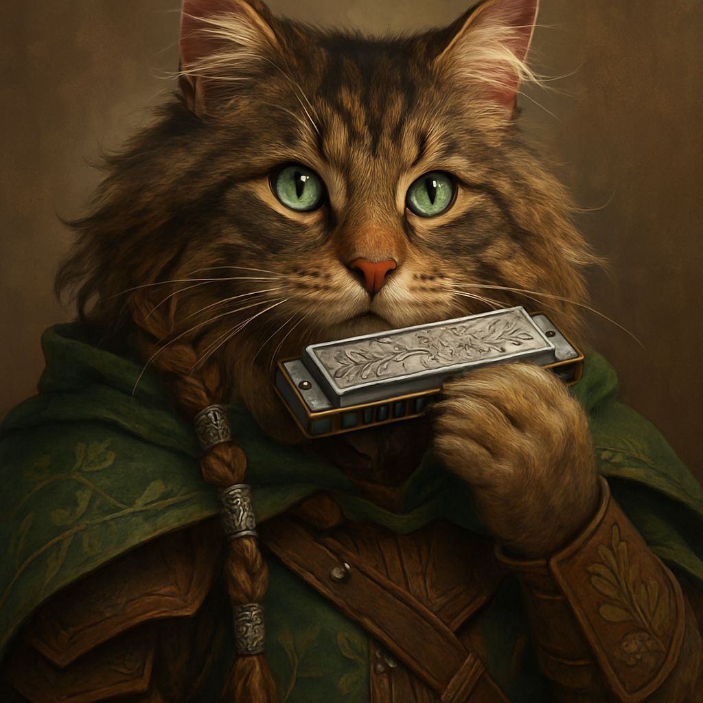 Fantasy Tabaxi Bard with Harmonica in Nordic Style