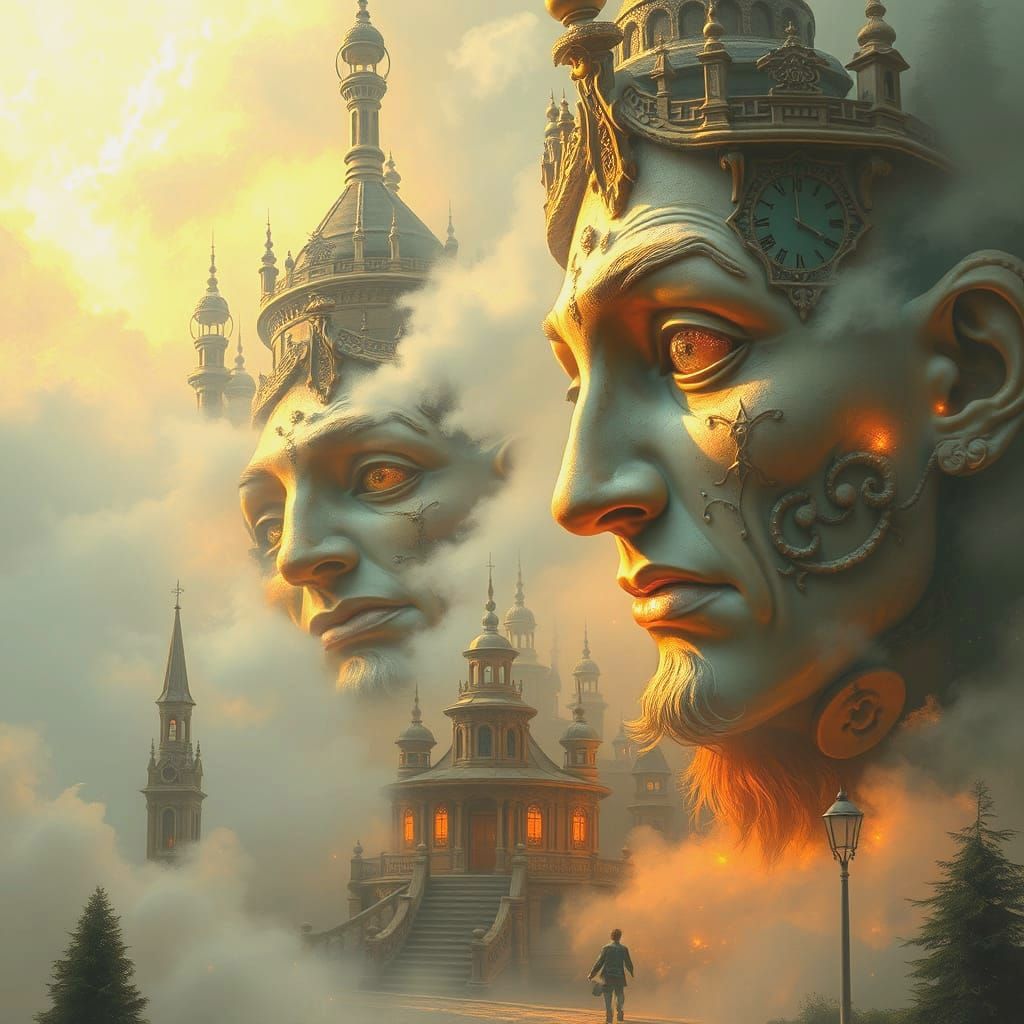 Ethereal Faces Disintegrating into Mist