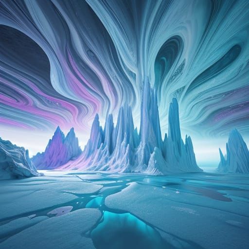 Alien Ice Cavern With Rainbow Light