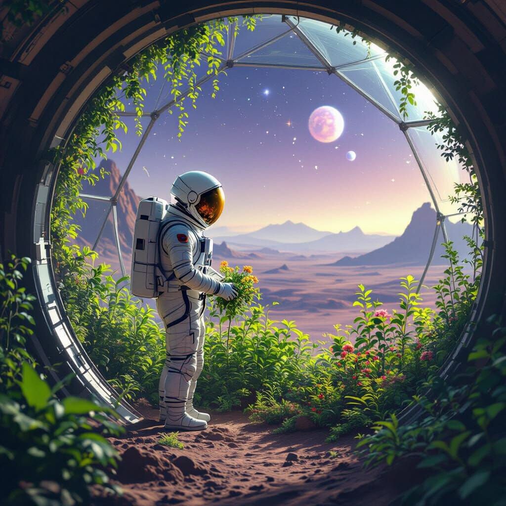 Astronaut's Alien Garden in Biodome: Digital Painting