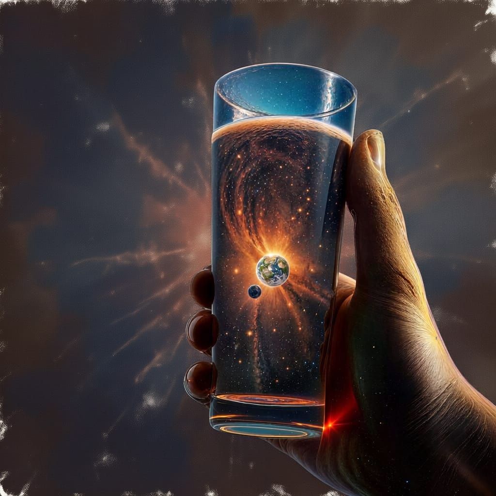 Galaxy in a Glass: Cosmic Coca-Cola Held by Giant