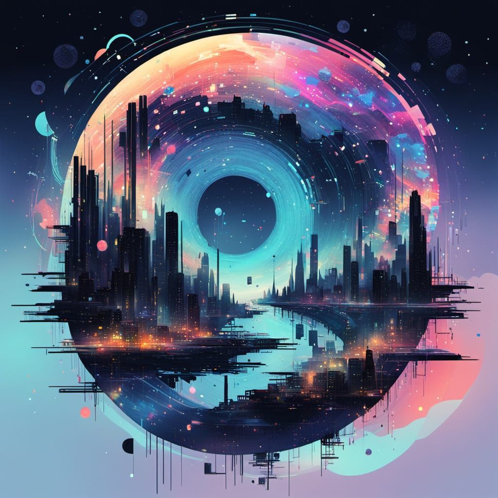 Neon Cityscape in Glitchcore Aesthetic