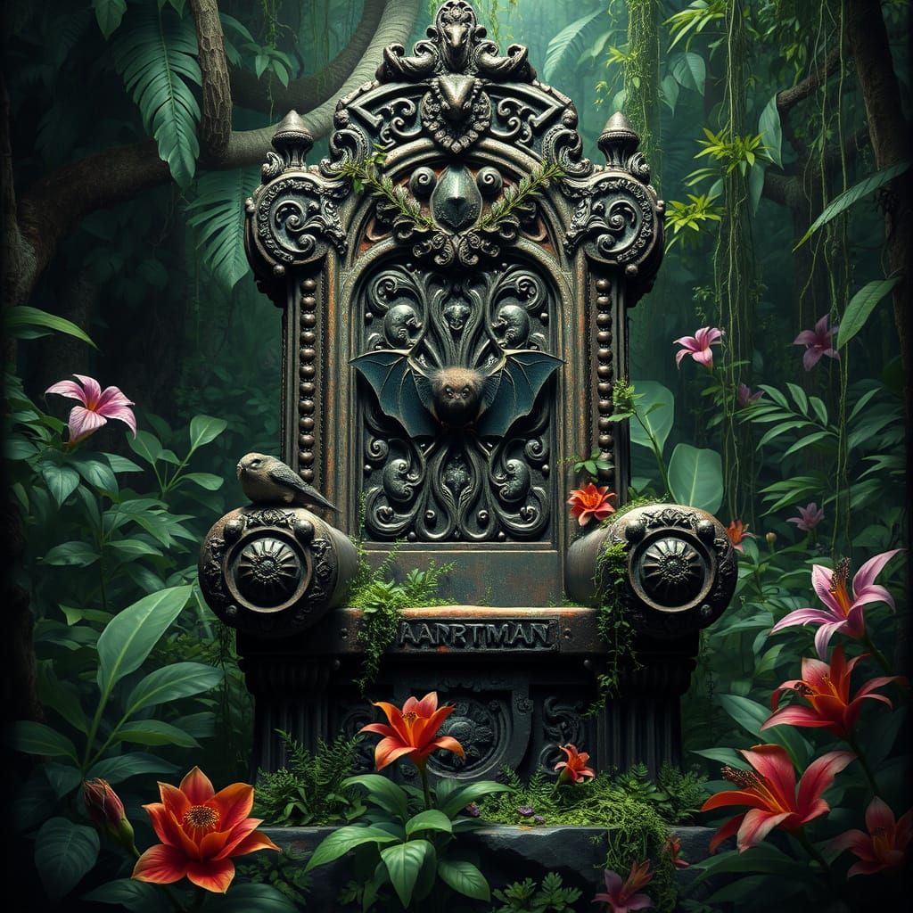 Mystical Jungle Throne with Bat, Atmospheric Lighting