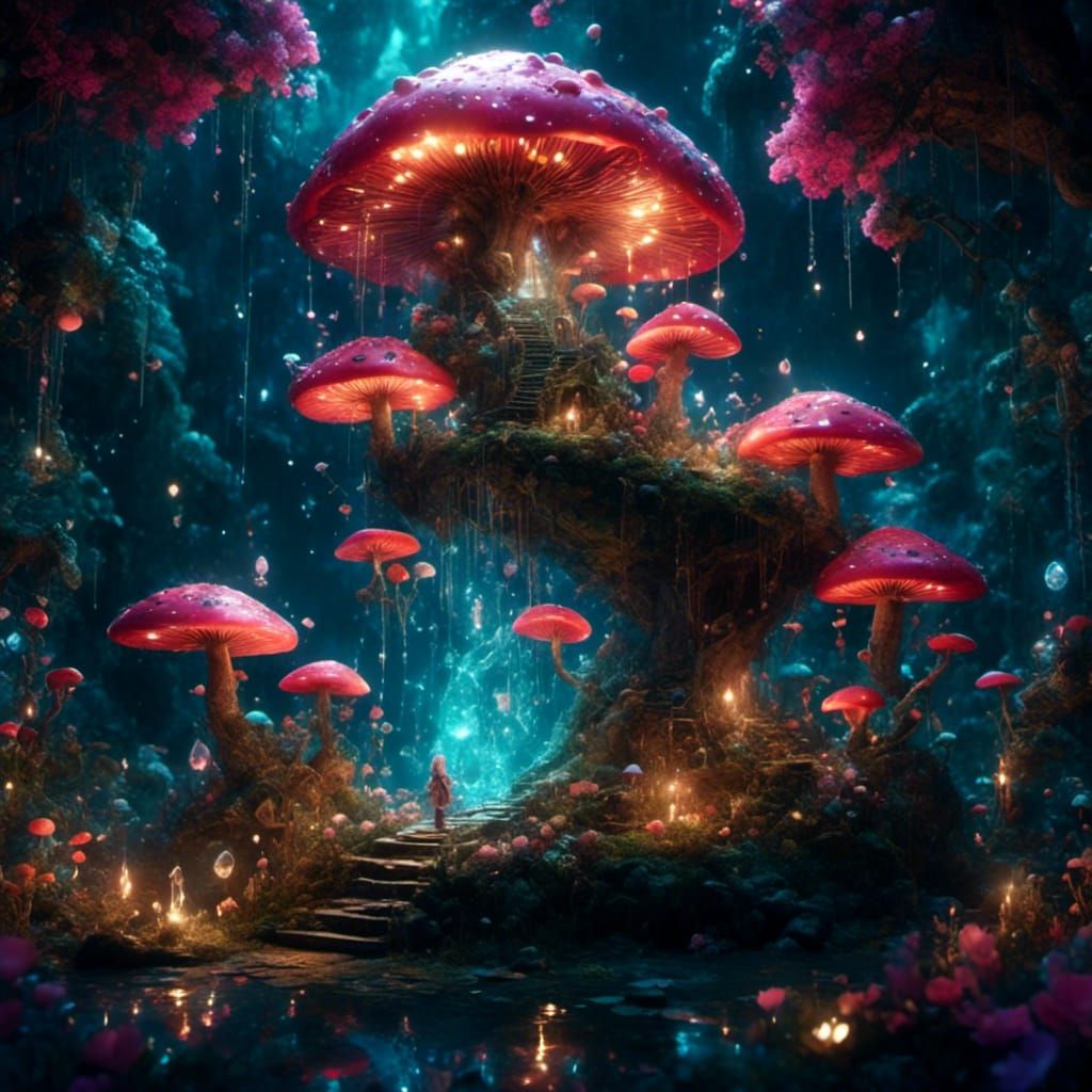 Fantasy Fairies in a Magic Mushroom Library