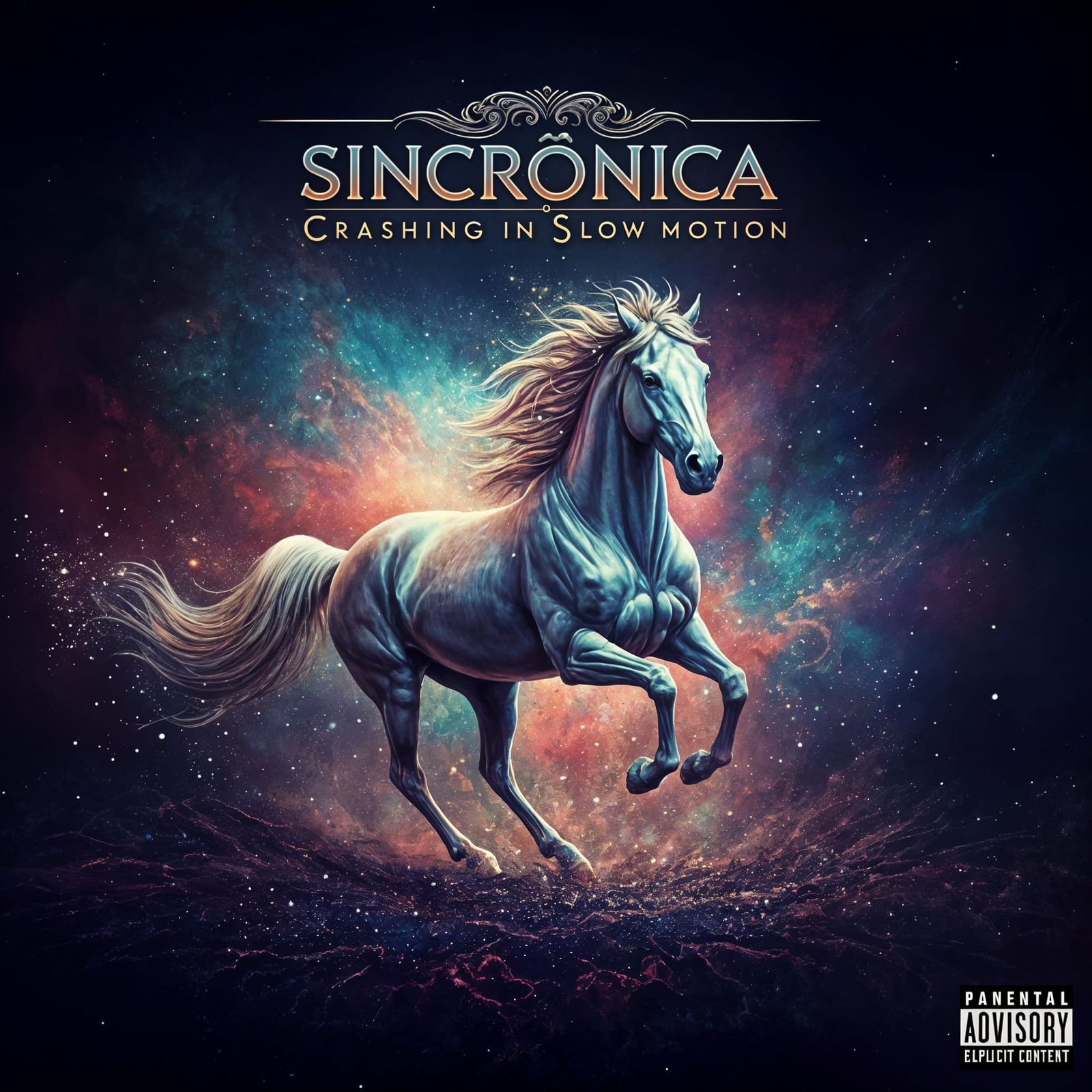 Cosmic Horse Album Cover in Acrylic Impasto Style