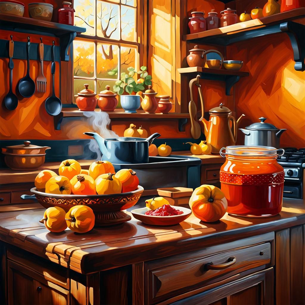 Grandma wants to cooking quince jam old country kitchen, sty...