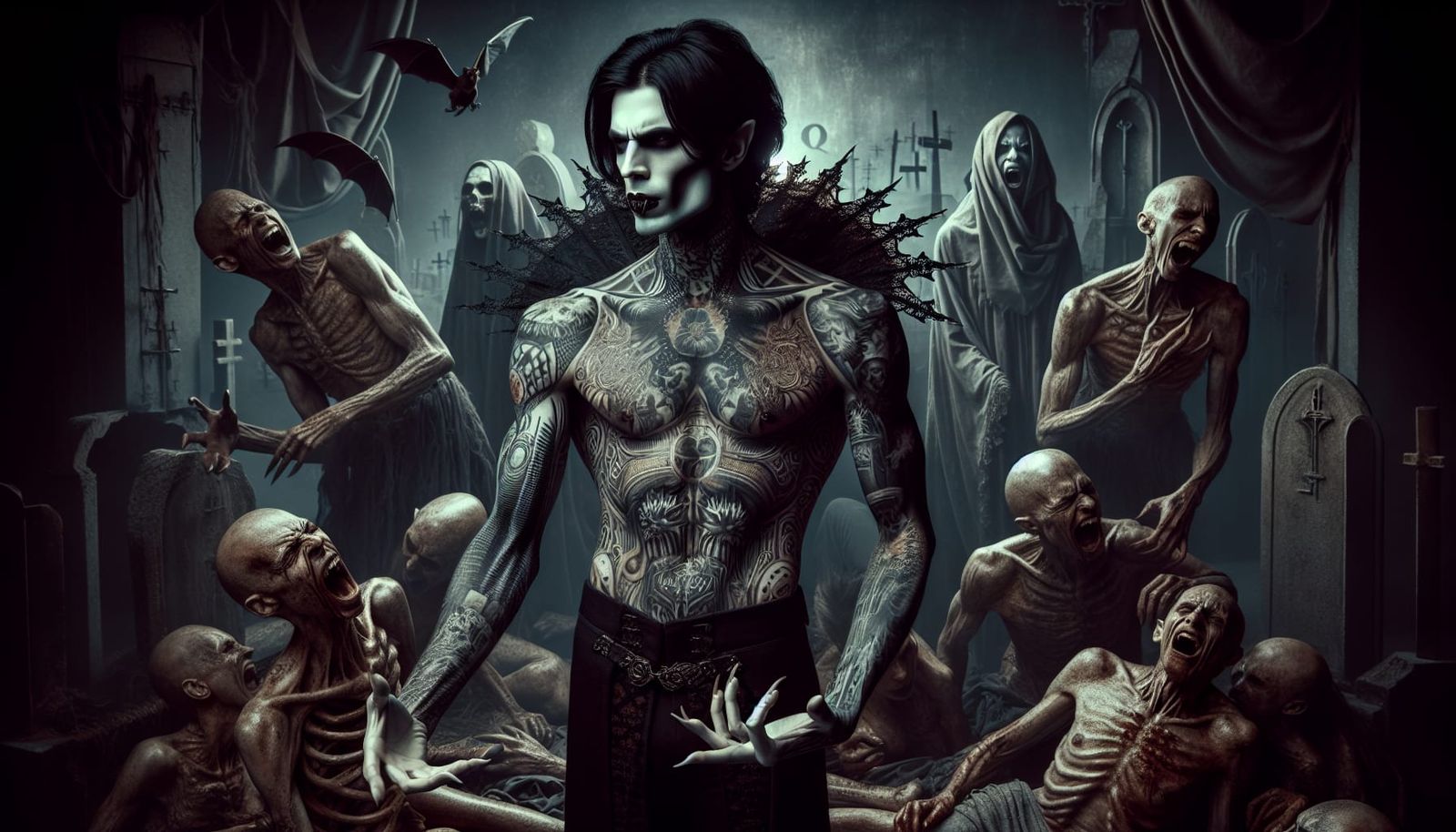 Hispanic Vampire with Cenobite Features in Dark Horror Style