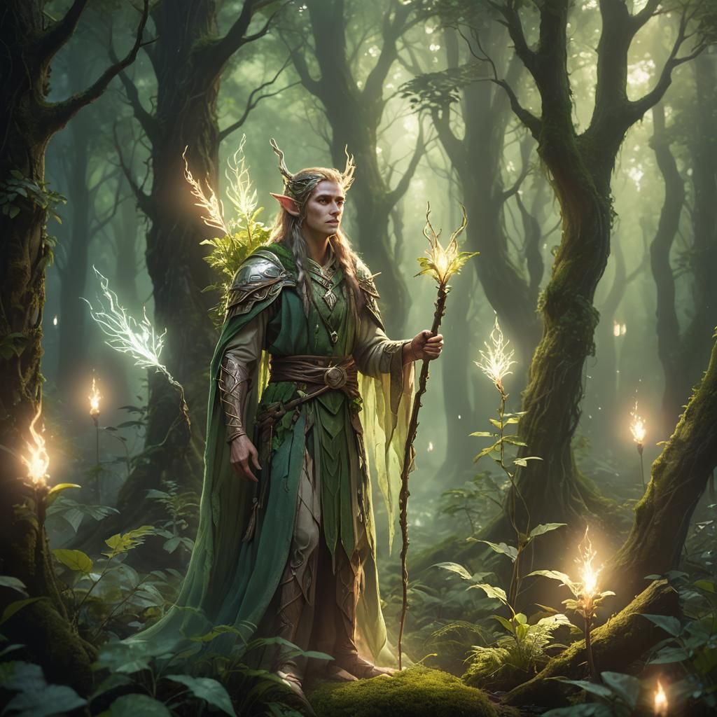 Elf Druid in Mystical Forest Concept Art