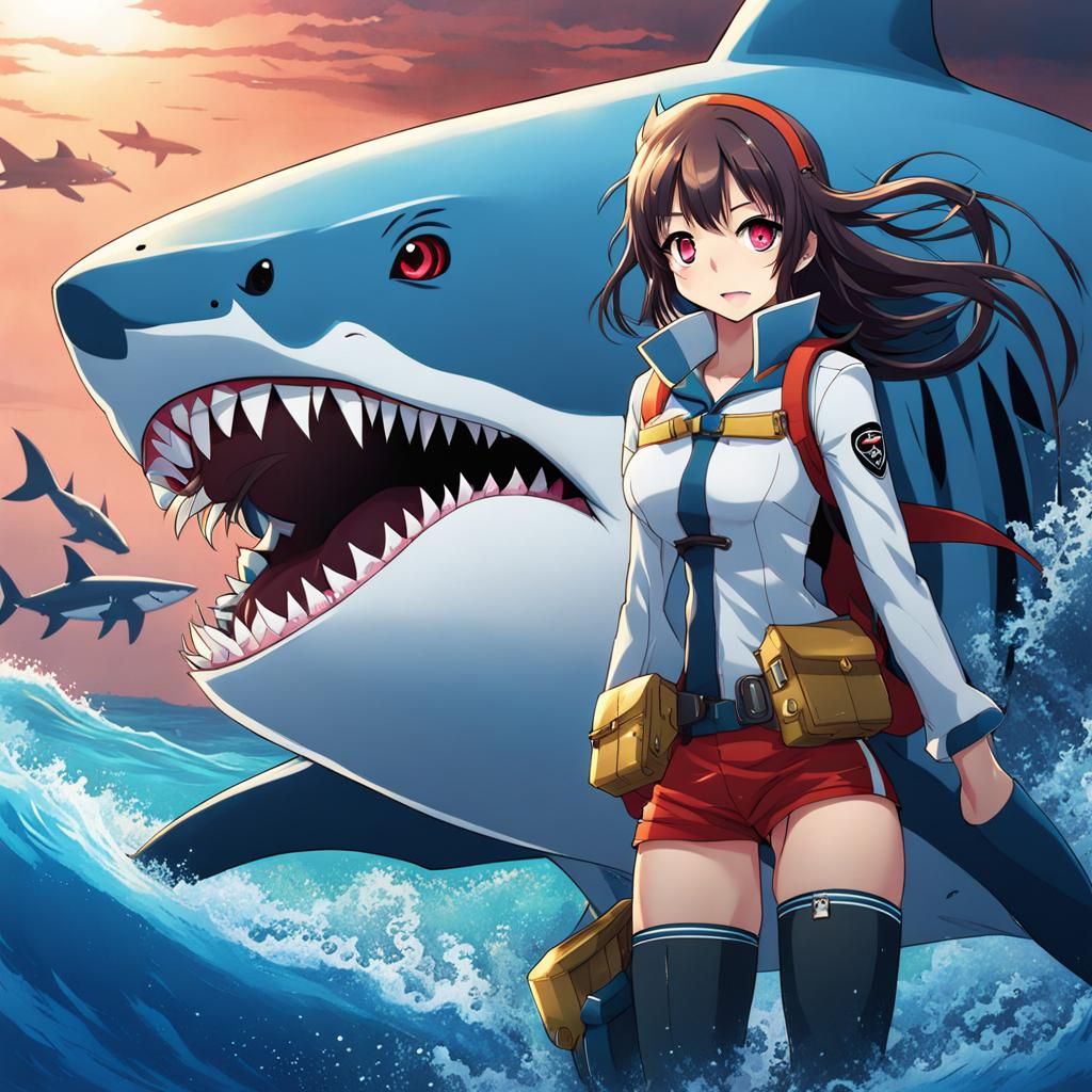 Anime Style Shark Girl Illustration