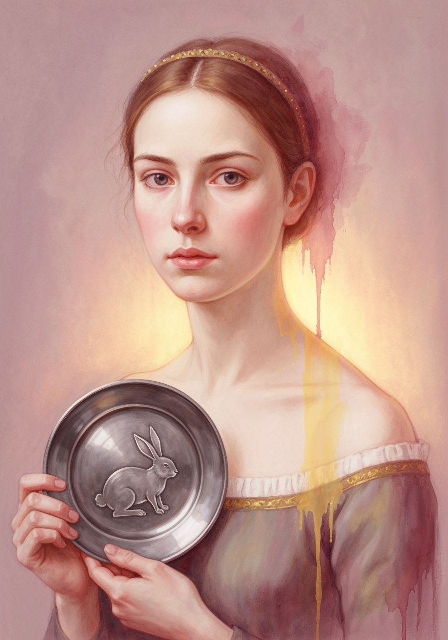 Medieval Woman's Contemplative Gaze in Rose and Gold