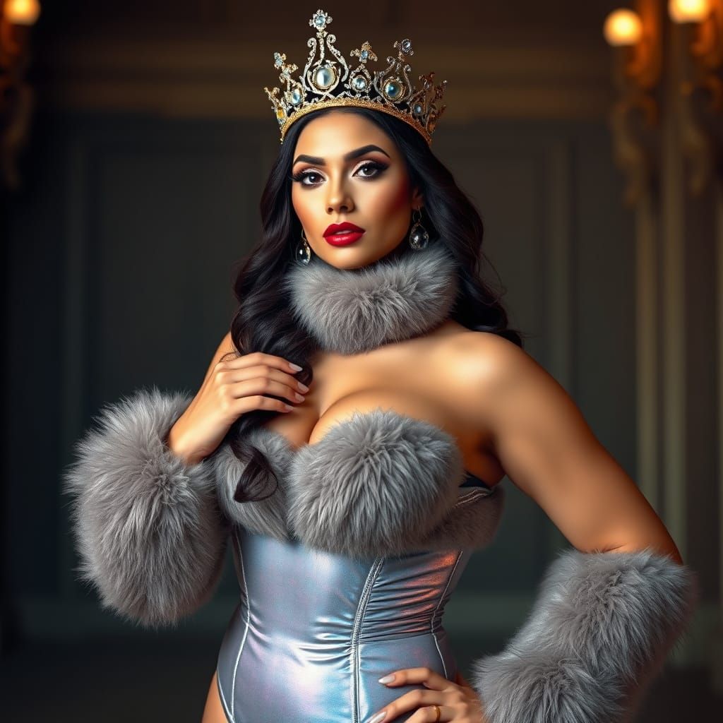 Confident Woman in Futuristic Fur Outfit