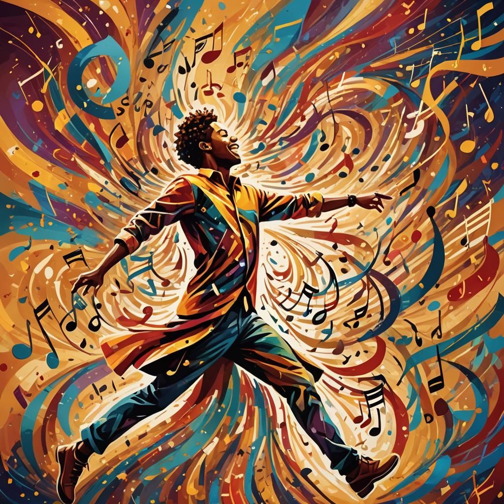 Joyful Music Note Dancer in Whimsical Splash Art