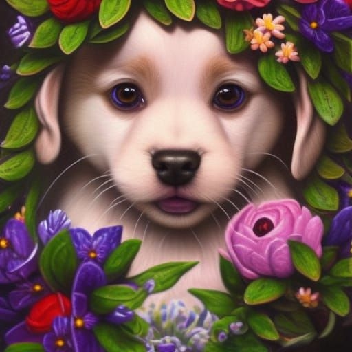 Fantasy Puppy Portrait in Hyper-Realistic Oil Painting