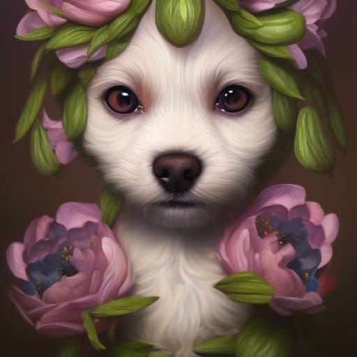 Fantasy Puppy Portrait in a Dark Forest