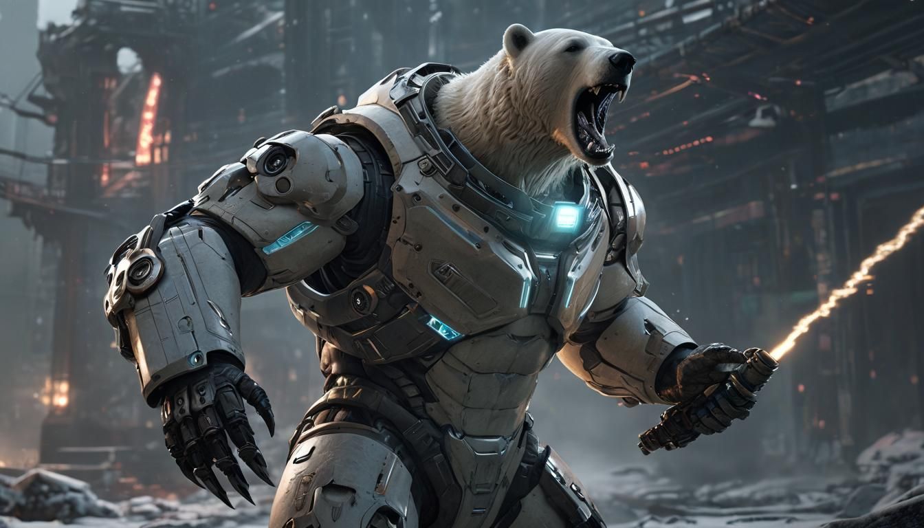Epic Polar Bear Warrior in Sci-Fi Space Armor