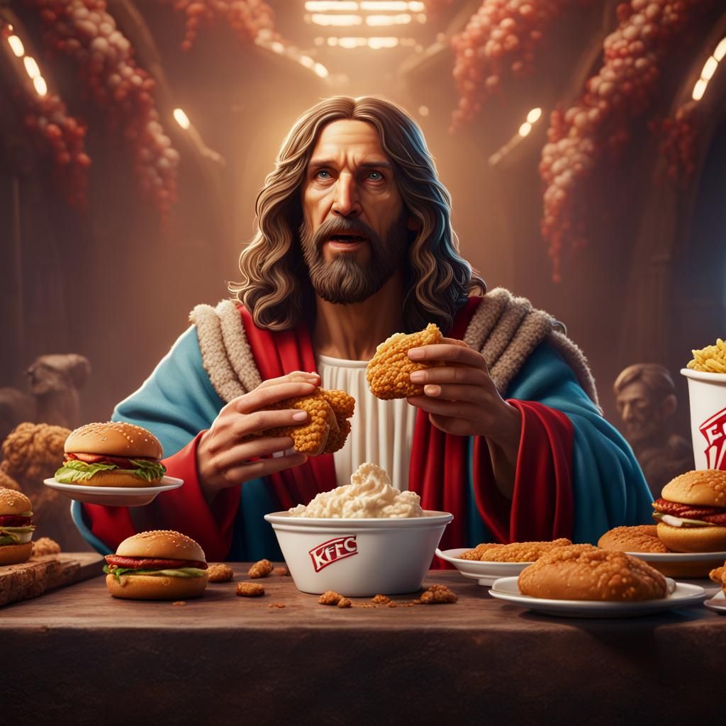 Jesus Christ Enjoys KFC: Detailed Matte Painting
