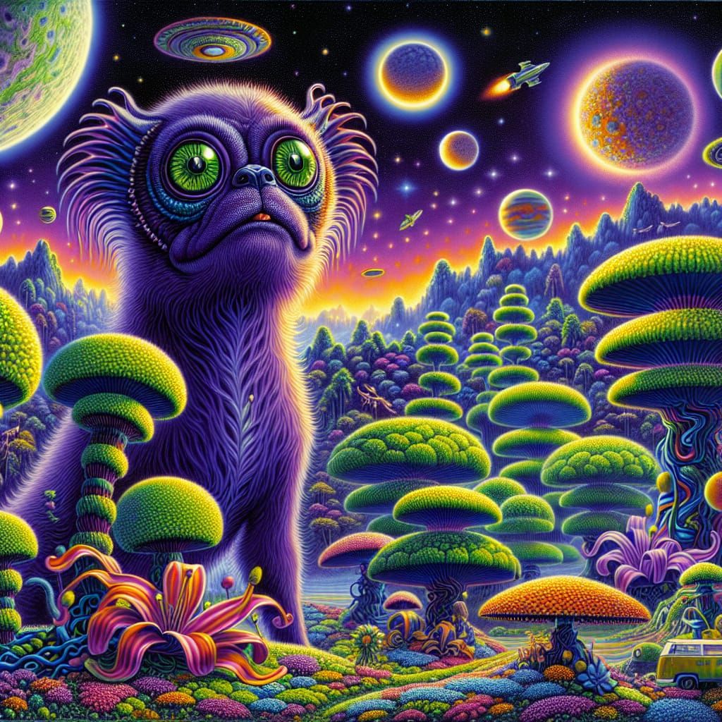 Exotic Alien Planet with Purple Dog Creature