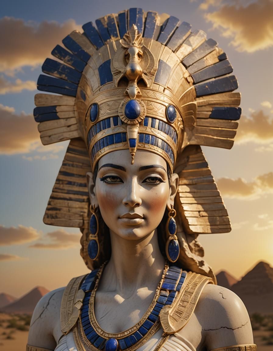 Egyptian Queen Marble Statue in Neoclassical Style