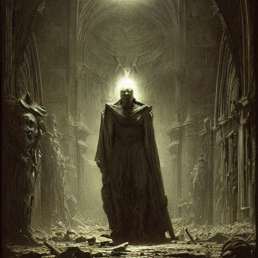 Gothic Horror Scene in Engraving Style