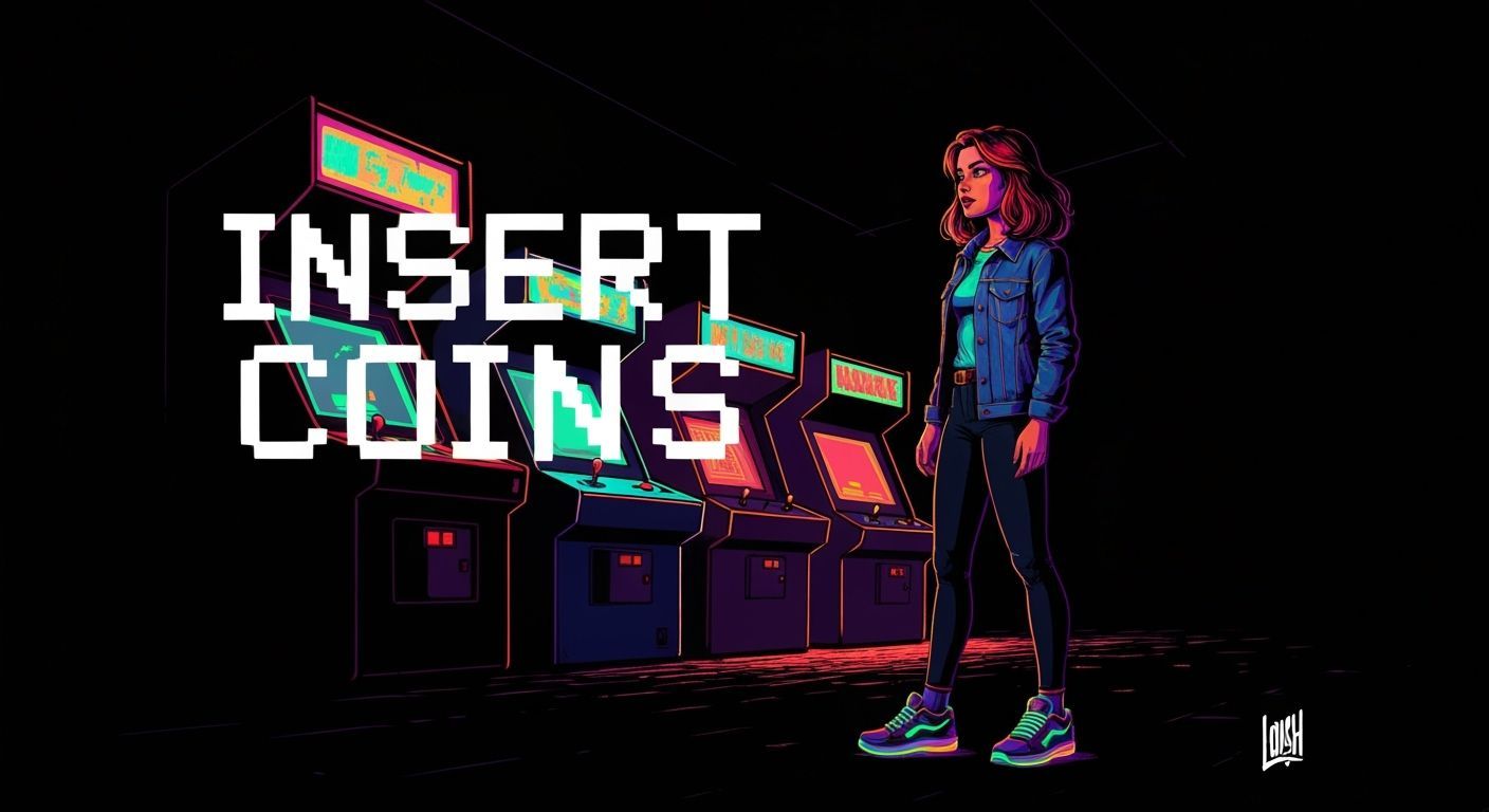 Retro Arcade Woman in a Cyberpunk Digital Illustration
