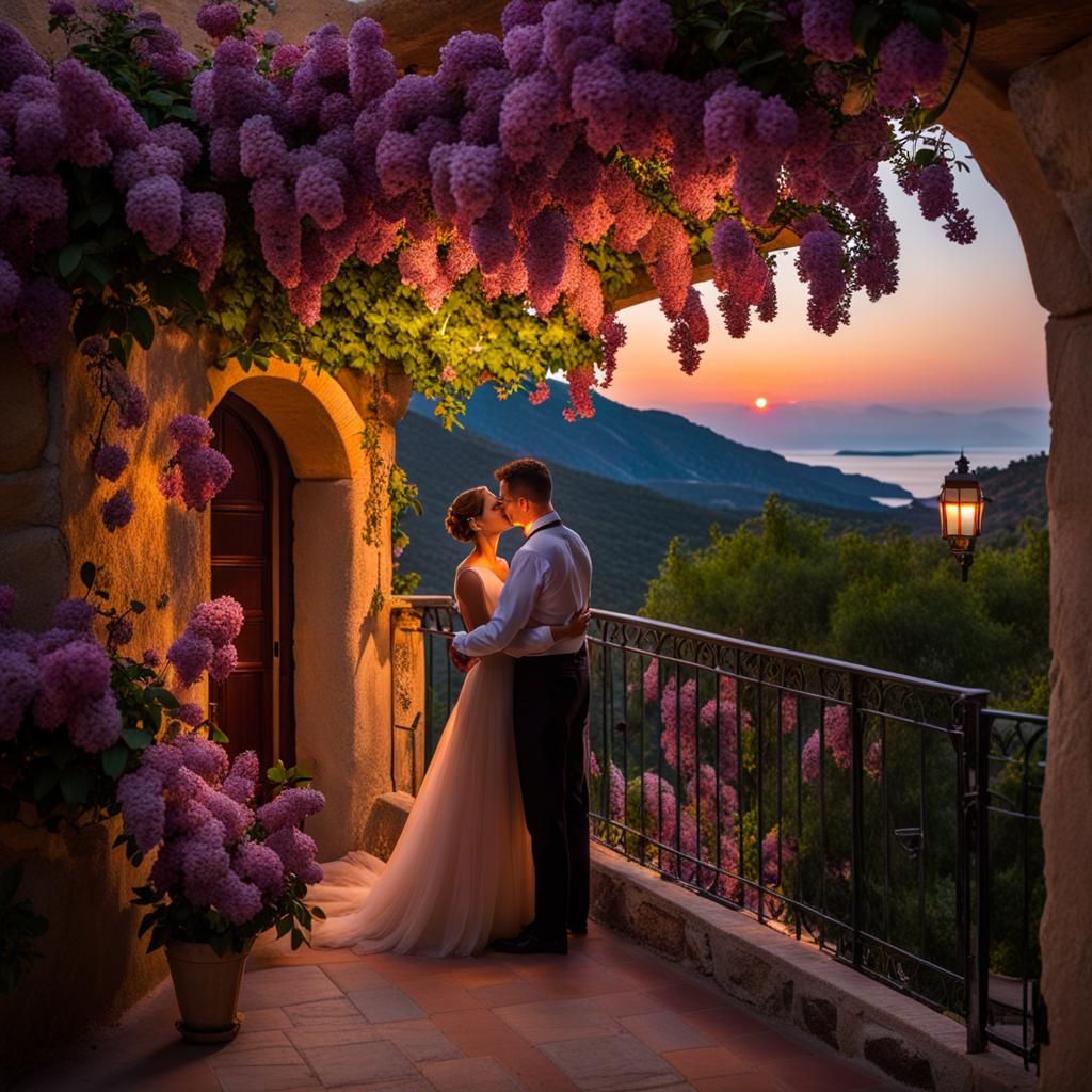 A young married couple on the veranda 1